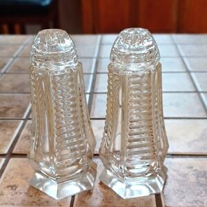 Vintage 1950 Crystal Hexagon Salt & Pepper Shakers